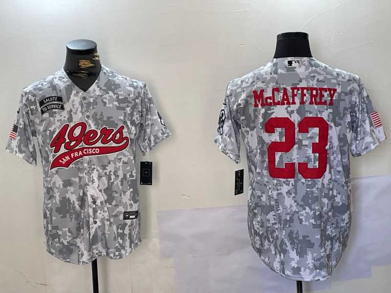 Men%27s San Francisco 49ers #23 Christian McCaffrey Arctic Camo 2024 Salute to Service Stitched Baseball Jersey->san francisco 49ers->NFL Jersey
